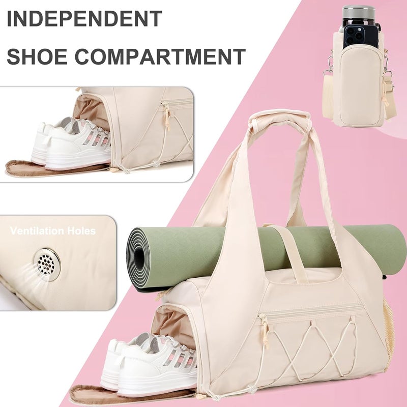 FULONEEI Gym Bag for Women, Yoga Mat Bag with Shoe Compartment and Wet Pocket, Sport Yoga Gym Bag with Yoga Strap, Carryall Yoga Tote Bag - Image 4